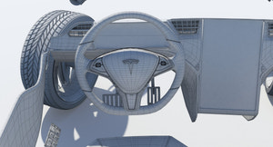 2014 Tesla Model S 3D Model Wireframe View Subdivision Level 0 Thumbnail