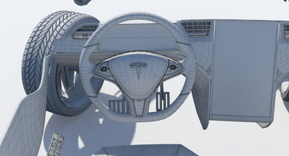 2014 Tesla Model S 3D Model Wireframe View Subdivision Level 0