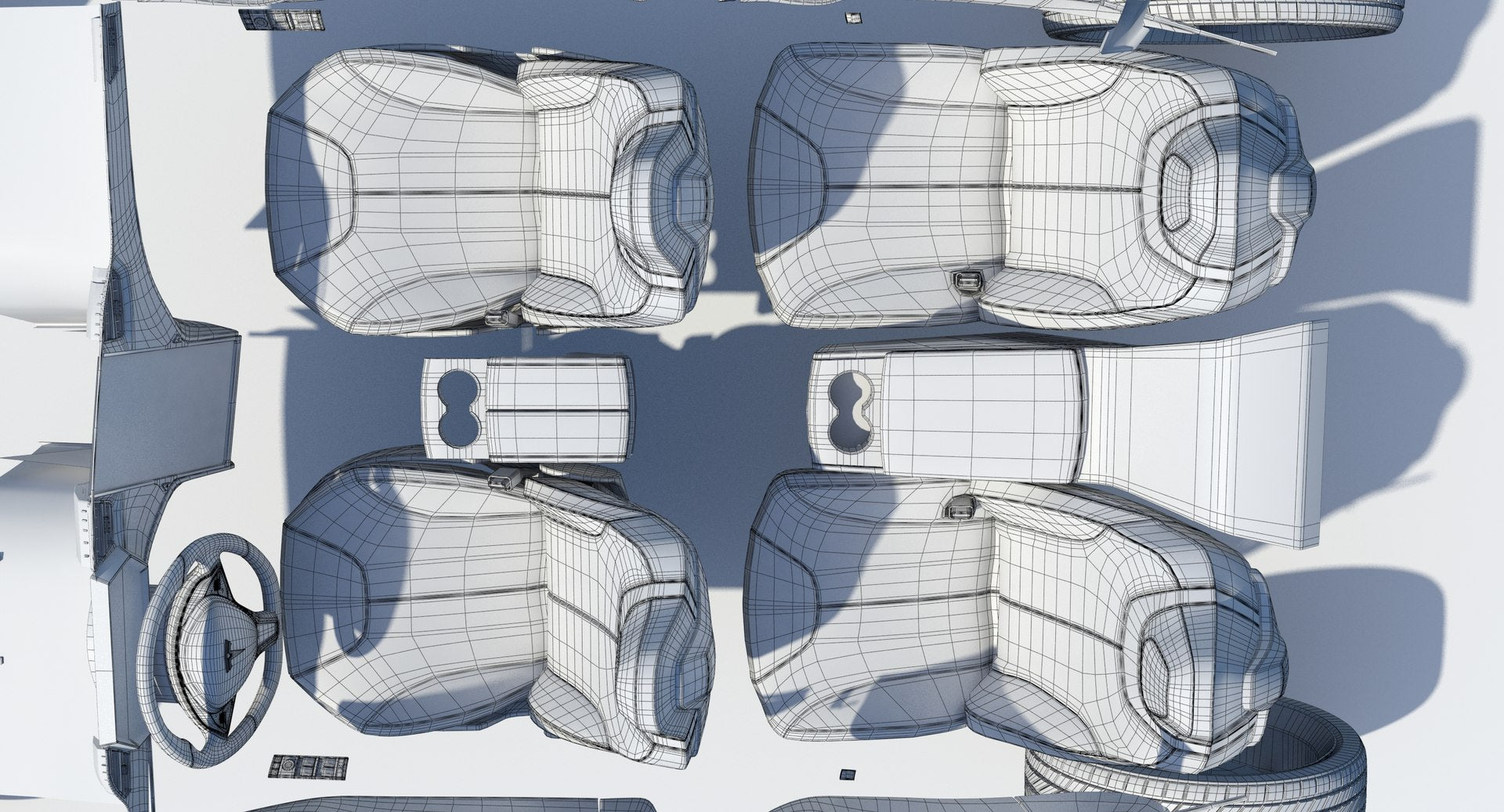 2014 Tesla Model S 3D Model Wireframe View Subdivision Level 0