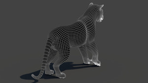 3D Tiger Model: wireframe back view - subdivision 1 Thumbnail