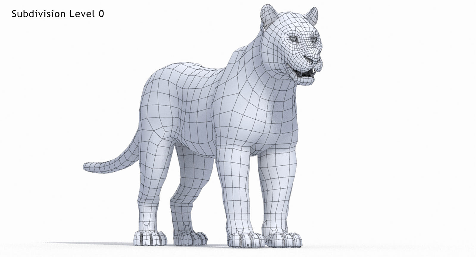 Tiger 3D Model Wireframe View, Subdivision Level 0