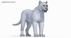 Tiger 3D Model Wireframe View, Subdivision Level 1 Thumbnail