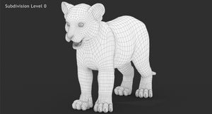 3D model of a lion cub with wireframe mesh on a black background subdevision 0 Thumbnail