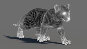 Rigged Tiger Cub 3D Model Wireframe View Subdivision Level 1 Thumbnail
