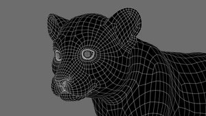 Wireframe Close Up View of Tiger Cub 3D Model - Subdivision Level 0 Thumbnail