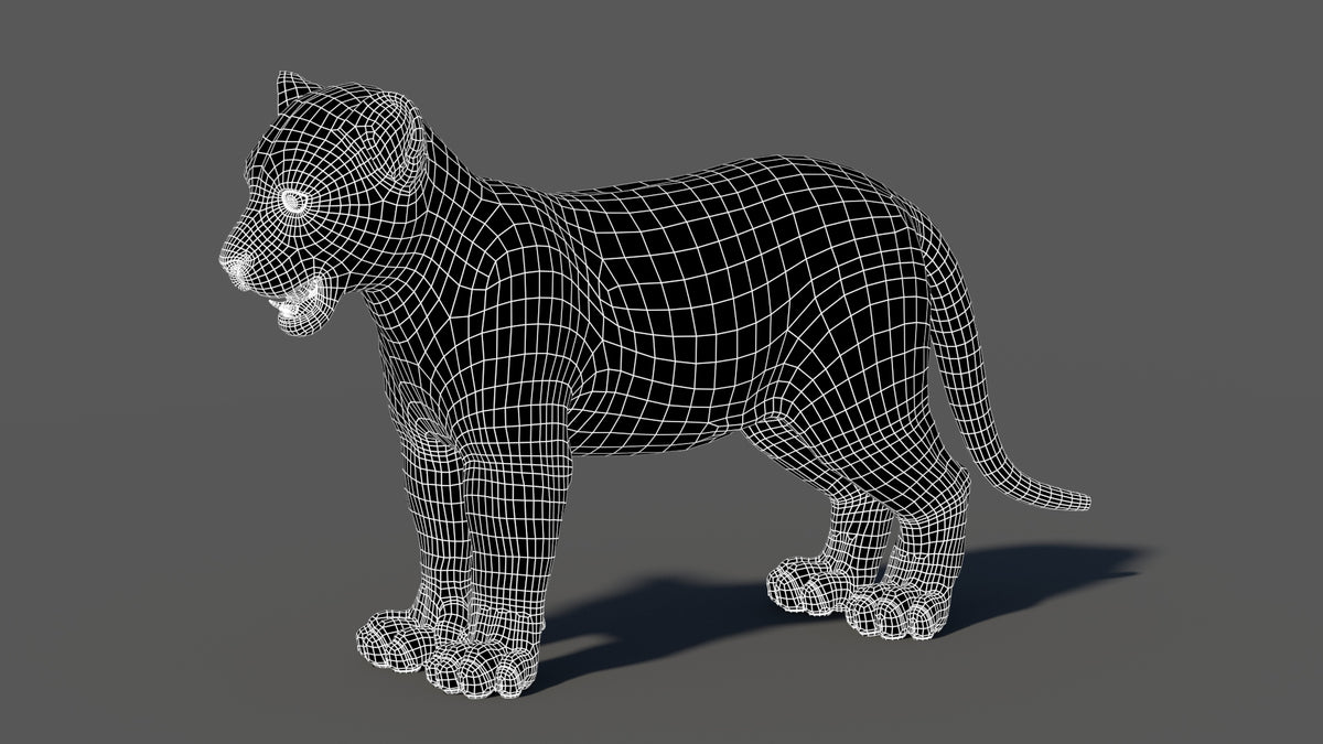 3D wireframe model of a panther on a gray background