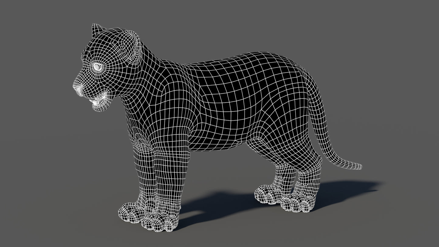 Tiger Cub 3D Model with Groomed Hair