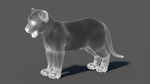 3D wireframe model of a lion on a dark background Thumbnail