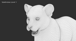 Animated Lion Cub 3D Models Fur | White and Natural Colors Thumbnail