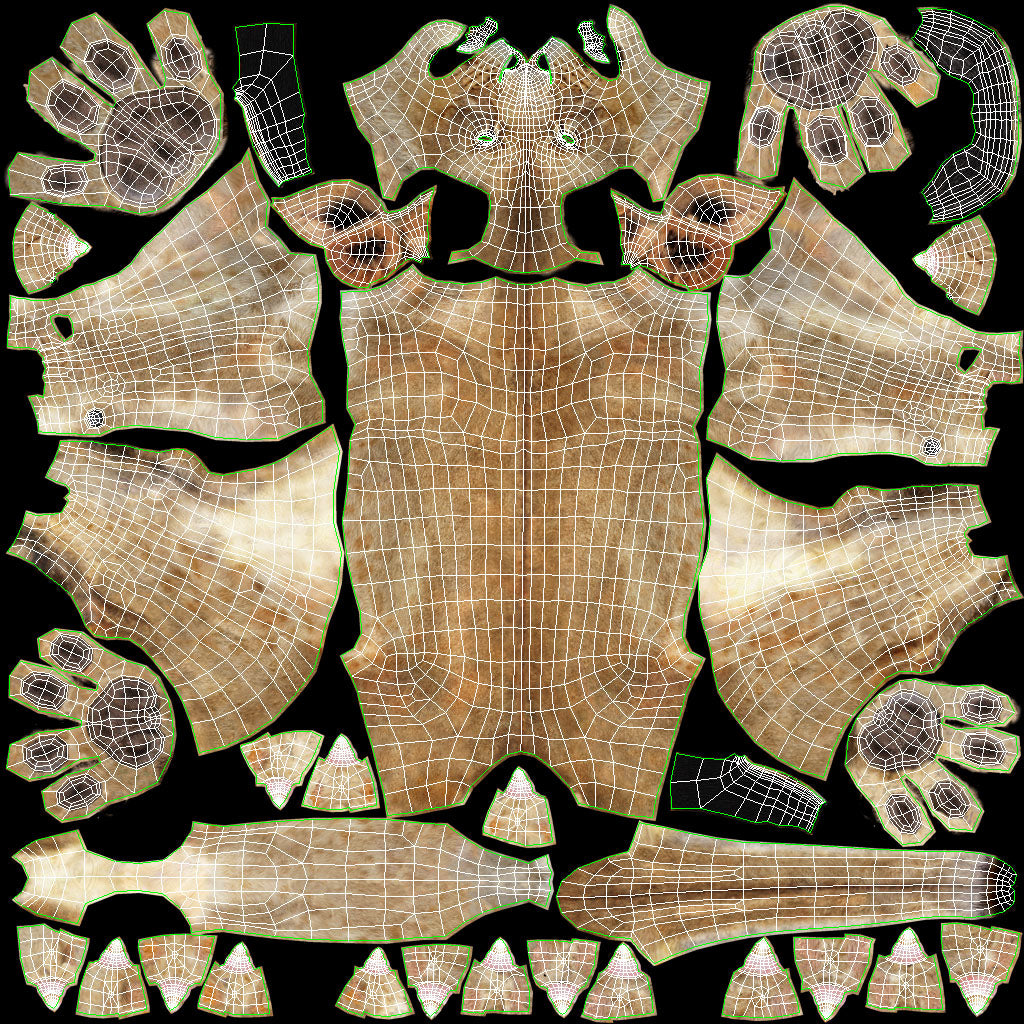 Unwrapped UV Map of 3D Lion Body – Clean, Non-Overlapping Layout for Texturing