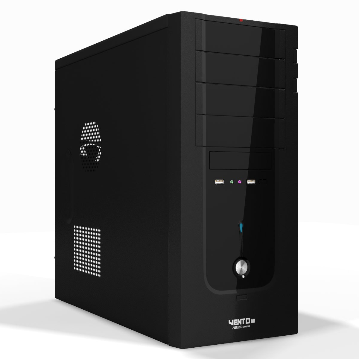 Black computer tower on a white background