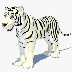 White Cartoon Tiger 3D Model Thumbnail