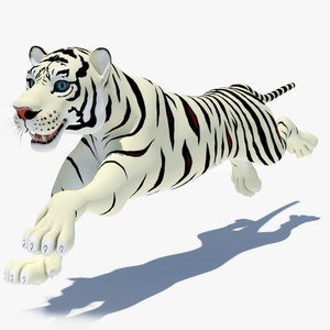 Animated White Cartoon Tiger 3D Model Thumbnail