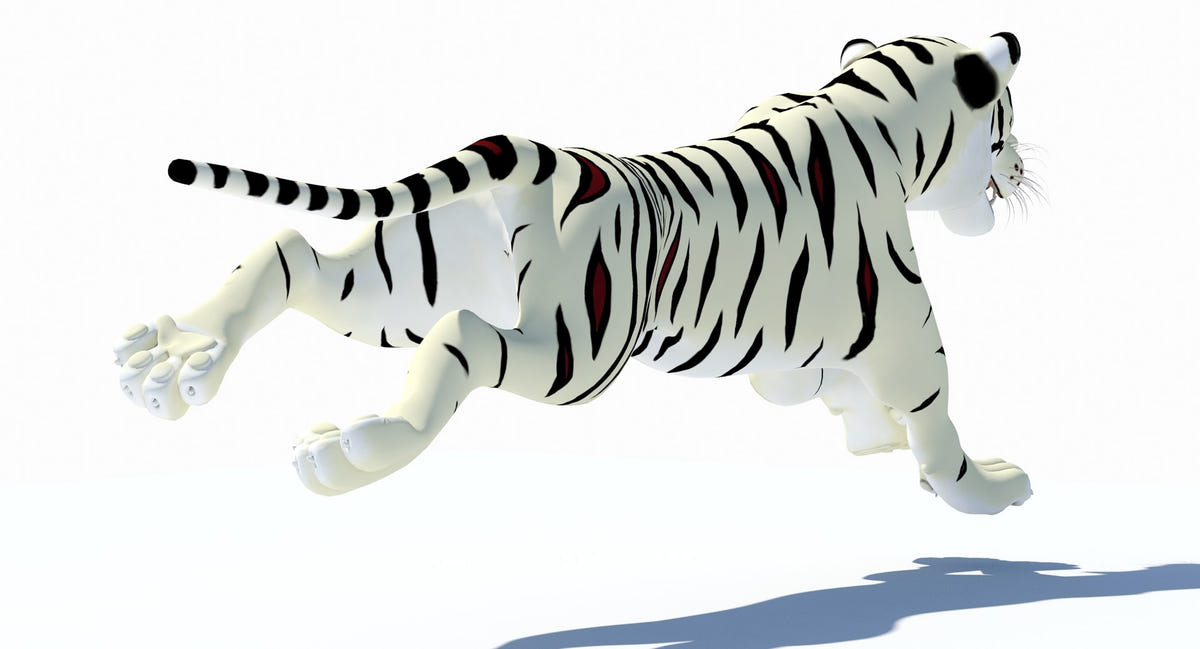 Animated White Cartoon Tiger 3D Model Running