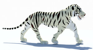 Animated White Cartoon Tiger 3D Model Thumbnail