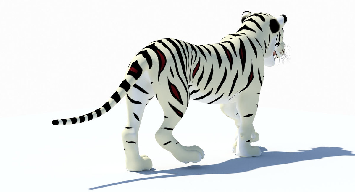 Animated White Cartoon Tiger 3D Model