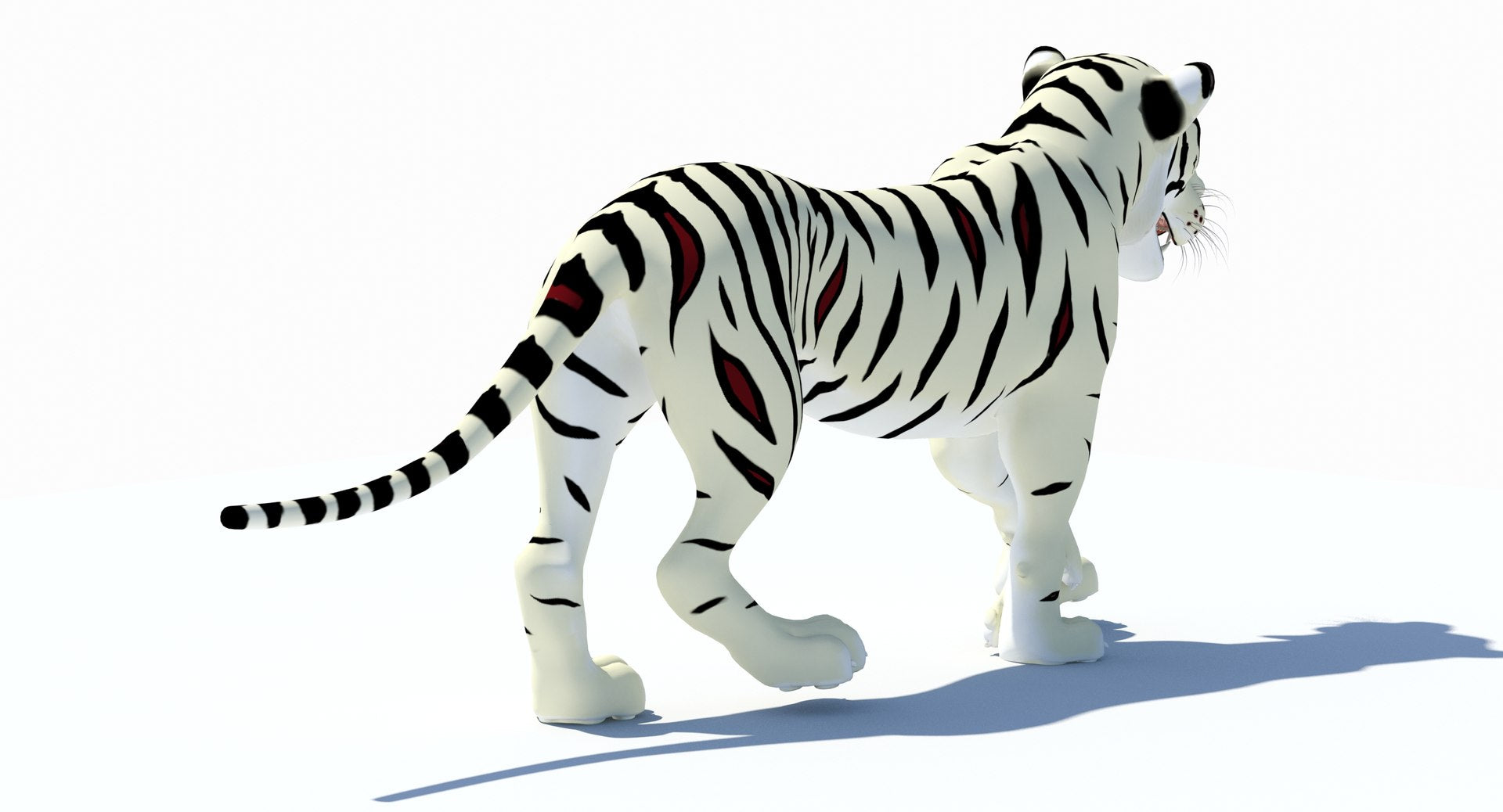 Animated White Cartoon Tiger 3D Model