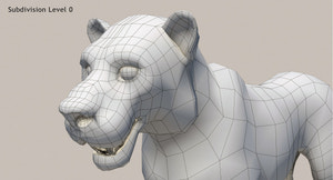 Animated White Cartoon Tiger 3D Model Thumbnail