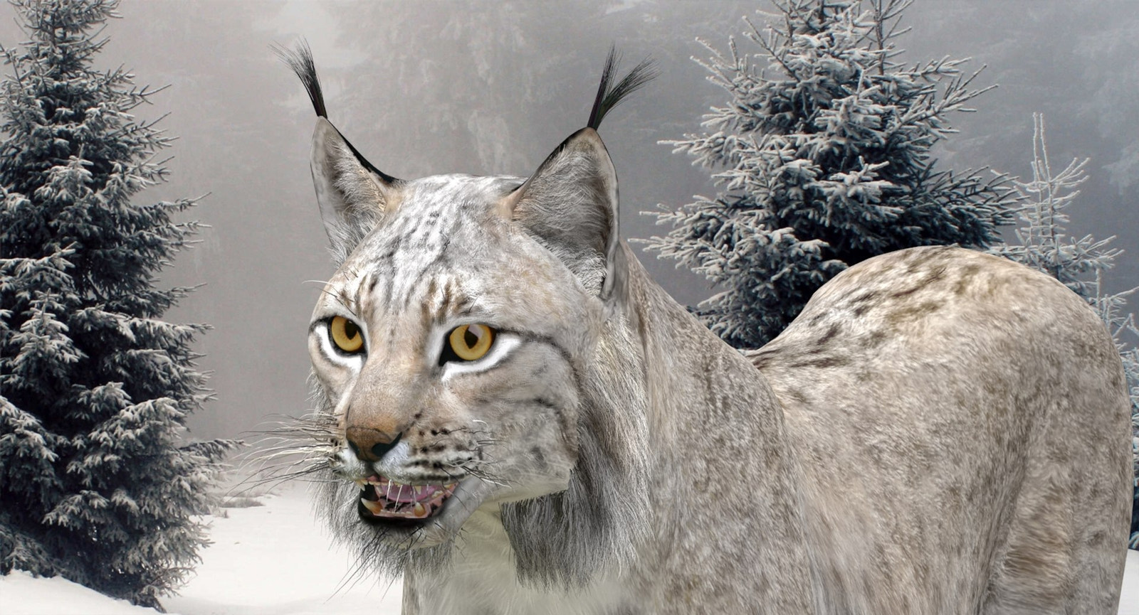 Realistic Wite Lynx 3D Model for Game, AR, and CGI