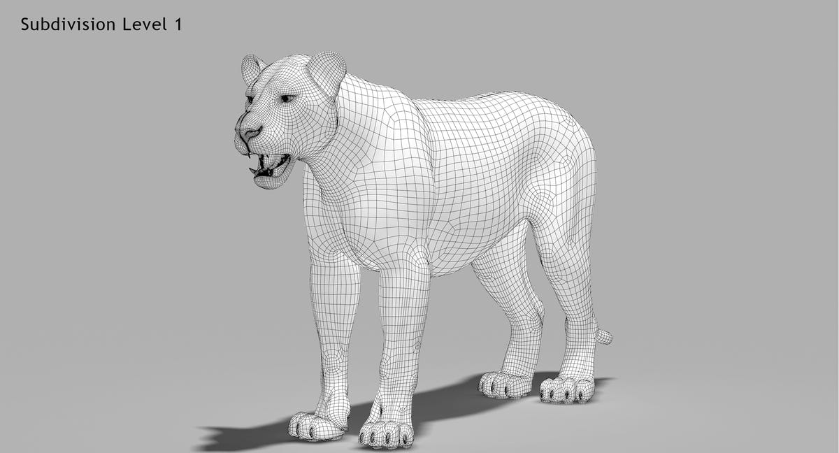 Wireframe View of Lion 3D Model at Subdivision 1