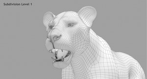 Lion 3D Model Head Wireframe Close-Up, Subdivision 1 Thumbnail