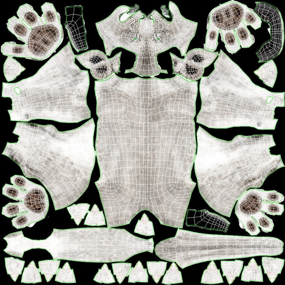 Unwrapped UV Layout of Lioness 3D Model Body for CGI and Animation Projects