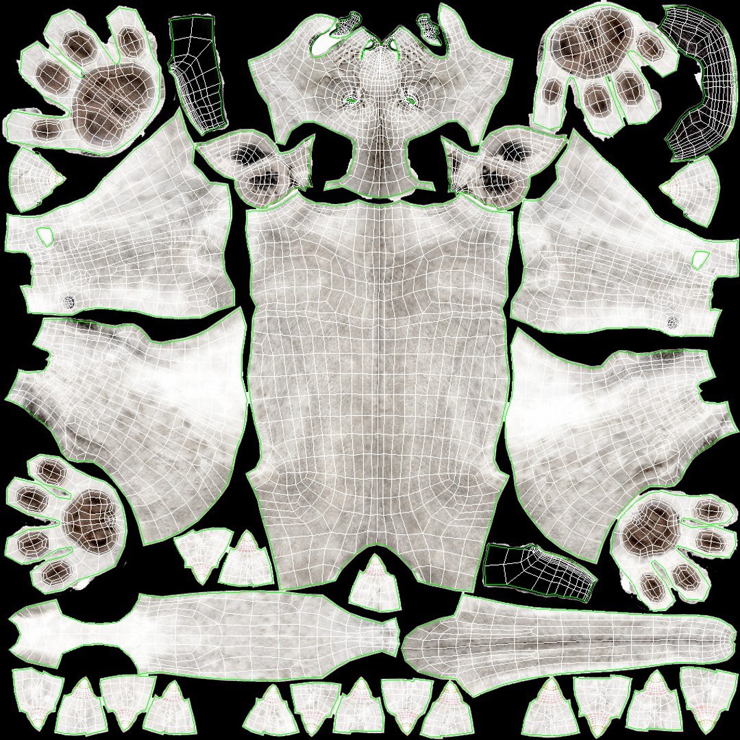 Unwrapped UV Layout of Lioness 3D Model Body for CGI and Animation Projects