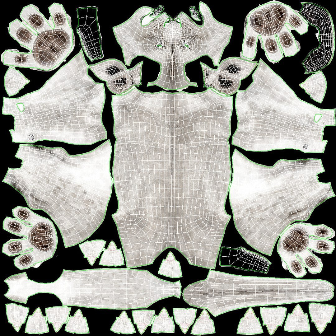Unwrapped UV Layout of Lioness 3D Model Body for CGI and Animation Projects
