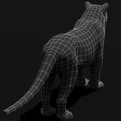 White Tiger 3D Model — Back View Wireframe (Subdivision Level 0)
