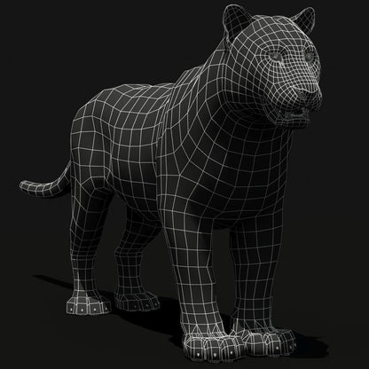 White Tiger 3D Model — Wireframe View (Subdivision Level 0)