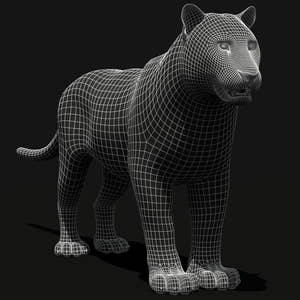 White Tiger 3D Model — Wireframe View (Subdivision Level 1) Thumbnail