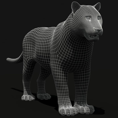 White Tiger 3D Model — Wireframe View (Subdivision Level 1)