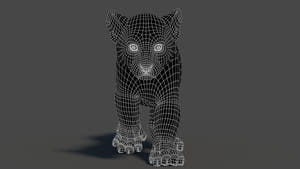 3D wireframe model of a tiger cub on a dark background Thumbnail