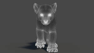 3D wireframe model of a baby tiger on a dark background: Subdivision 1 Thumbnail