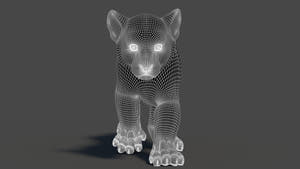 3D wireframe model of a baby tiger on a dark background: Subdivision 1 Thumbnail