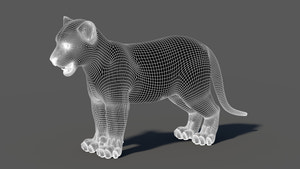 White Tiger Cub 3D Model with Groomed Hair Thumbnail