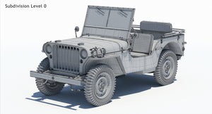 Willys MB Jeep 3D Model Wireframe