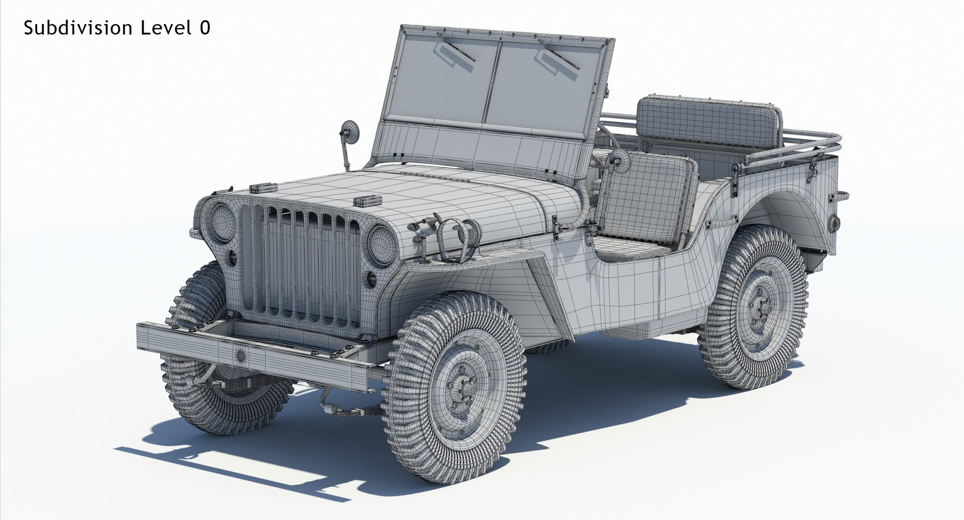 Willys MB Jeep 3D Model Wireframe