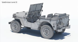 Willys MB Jeep 3D Model Wireframe Thumbnail