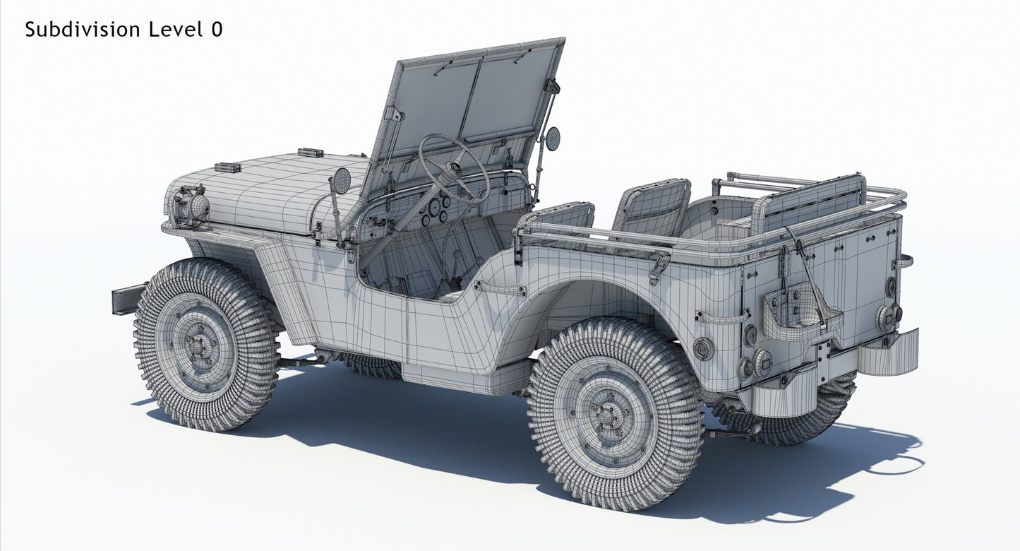 Willys MB Jeep 3D Model Wireframe