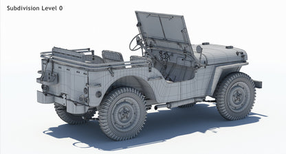 Willys MB Jeep 3D Model Wireframe