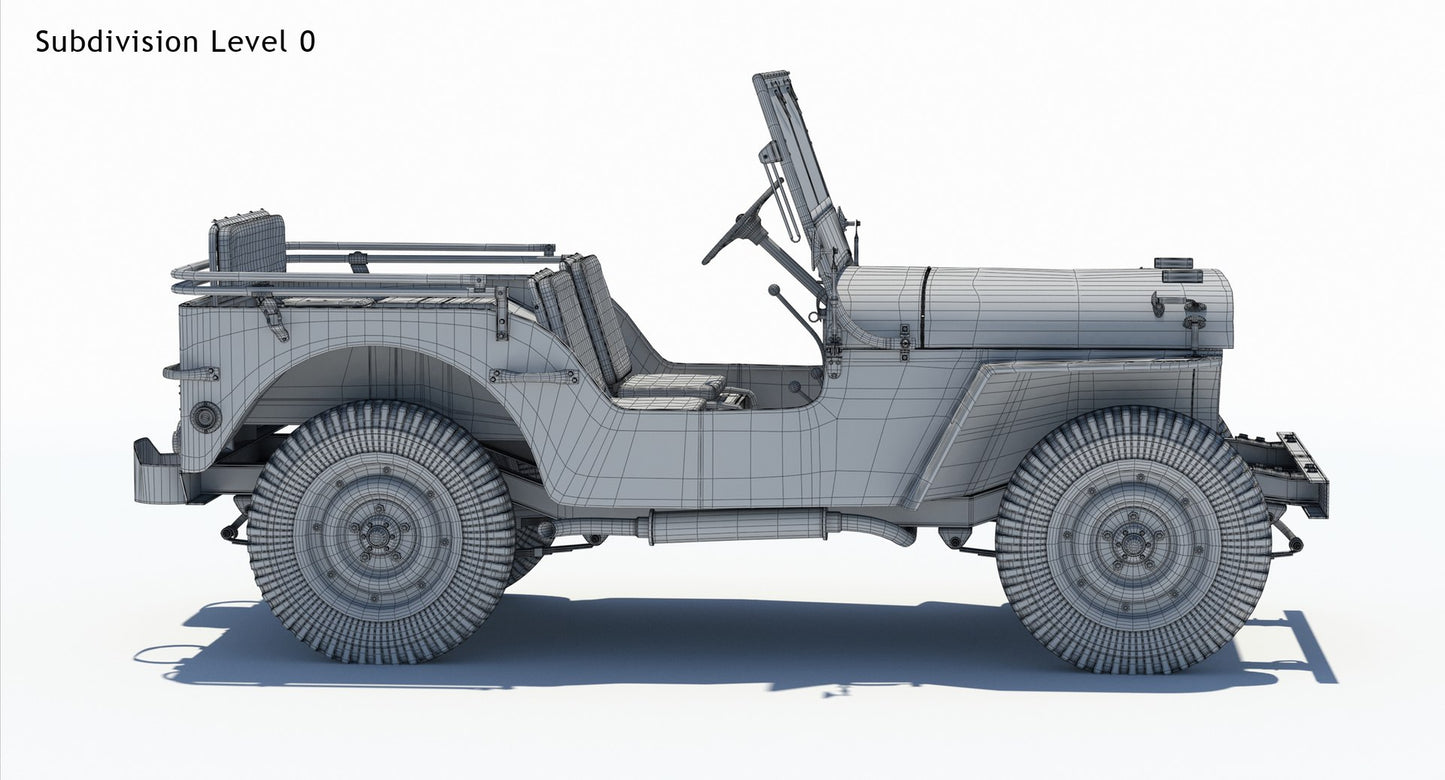 Willys MB Jeep 3D Model Wireframe