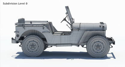 Willys MB Jeep 3D Model Wireframe