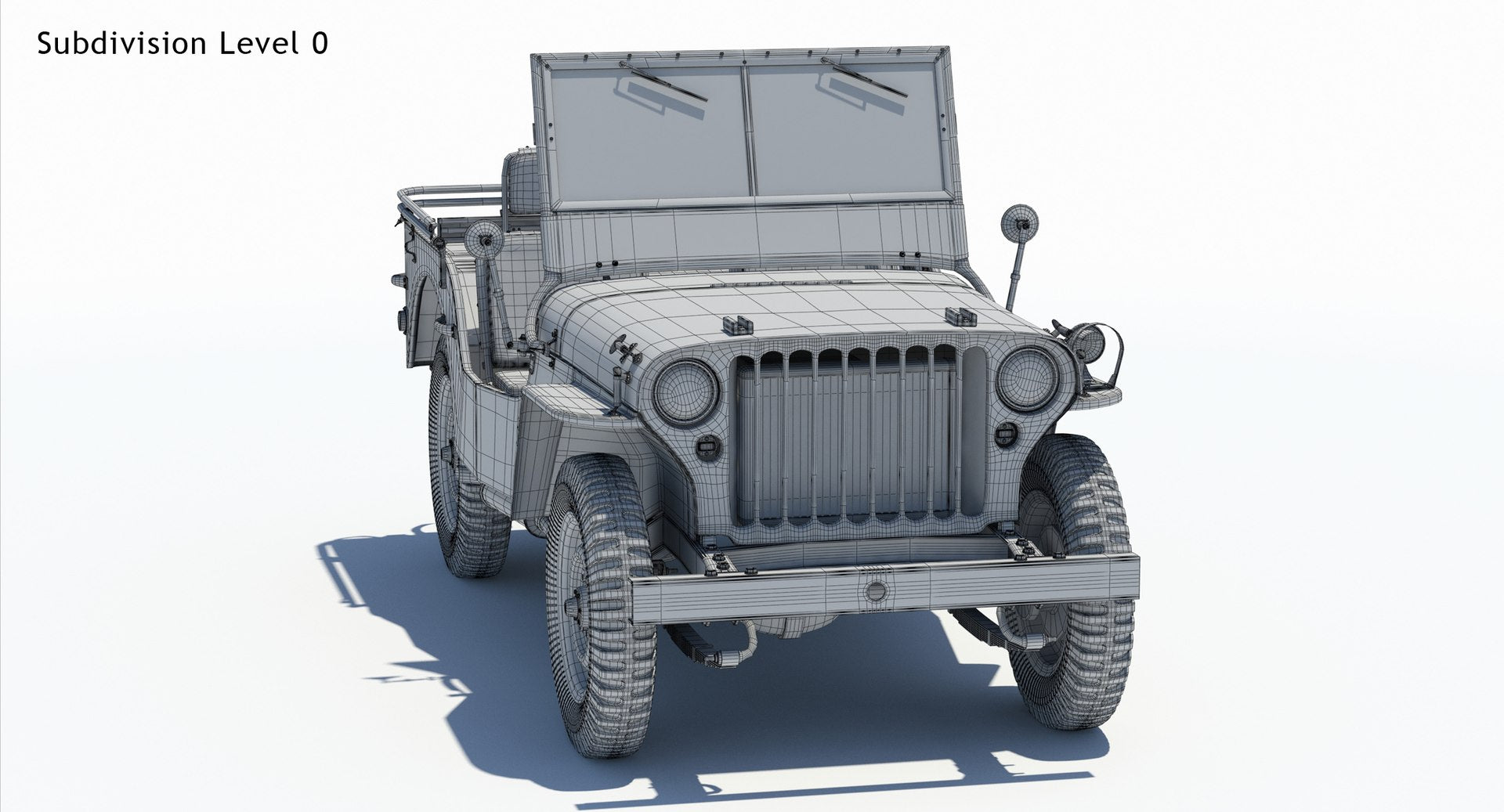 Willys MB Jeep 3D Model Wireframe