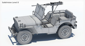 Armored Willys MB Jeep 3D Model Wireframe View Sudivision Level 0 Thumbnail