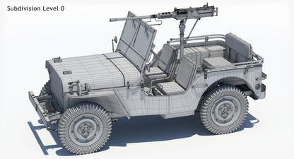 Armored Willys MB Jeep 3D Model Wireframe View Sudivision Level 0