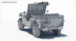 Armored Willys MB Jeep 3D Model Wireframe View Sudivision Level 0 Thumbnail