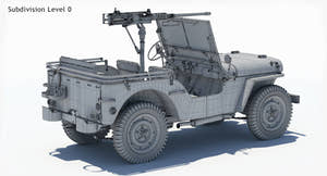 Armored Willys MB Jeep 3D Model Wireframe View Sudivision Level 0 Thumbnail