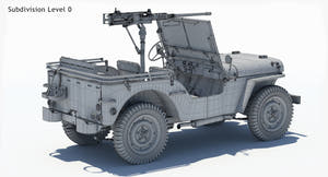 Armored Willys MB Jeep 3D Model Wireframe View Sudivision Level 0 Thumbnail