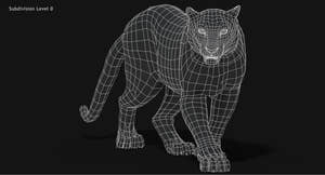 Snow Leopard 3D Model Wireframe view Subdivision Level 0 Thumbnail